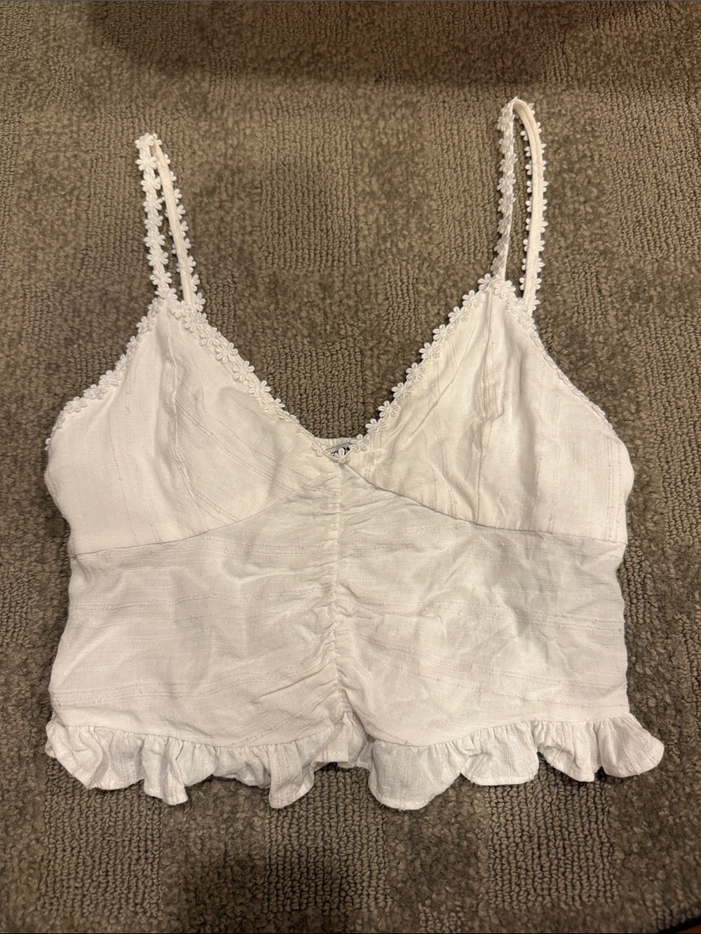 White Ruffled Cropped Cami Top
